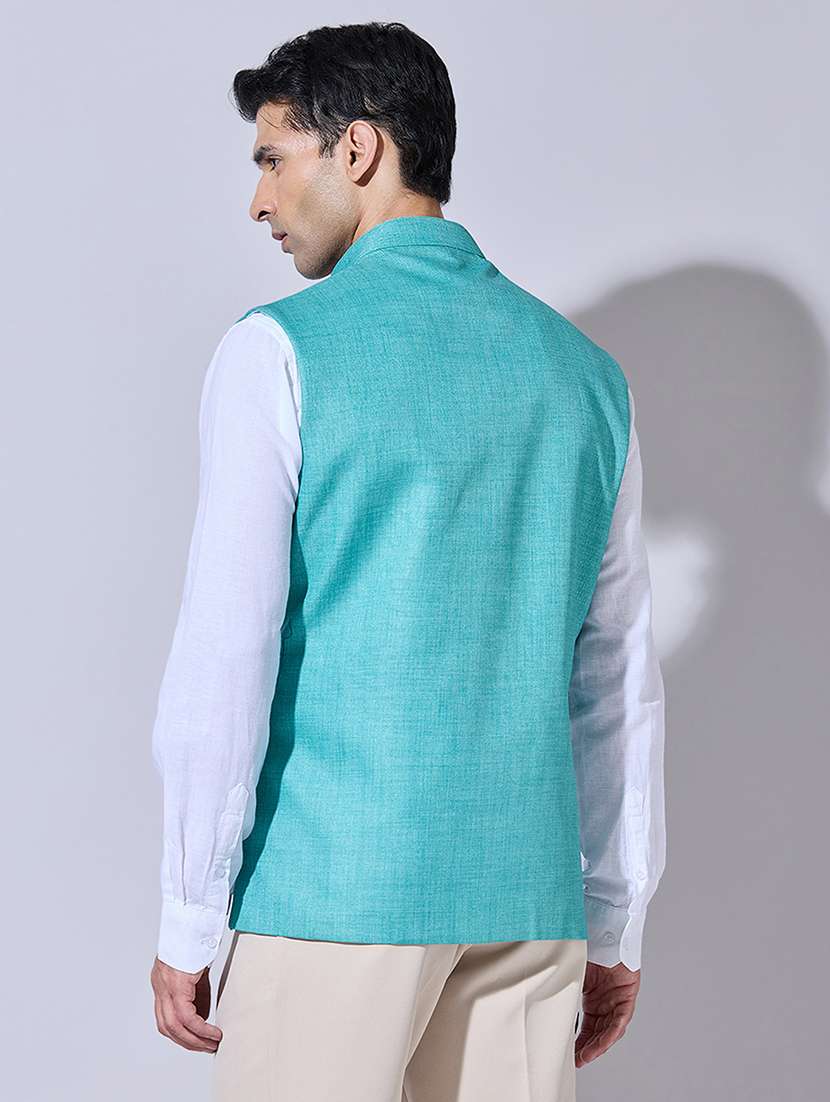 men solid mandarin neck nehru jacket - 22396253 -  Standard Image - 4