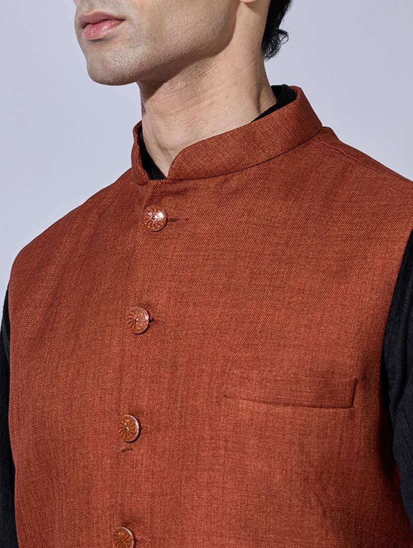 men solid mandarin neck nehru jacket - 22396254 -  Standard Image - 1