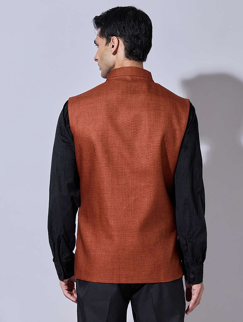men solid mandarin neck nehru jacket - 22396254 -  Standard Image - 4