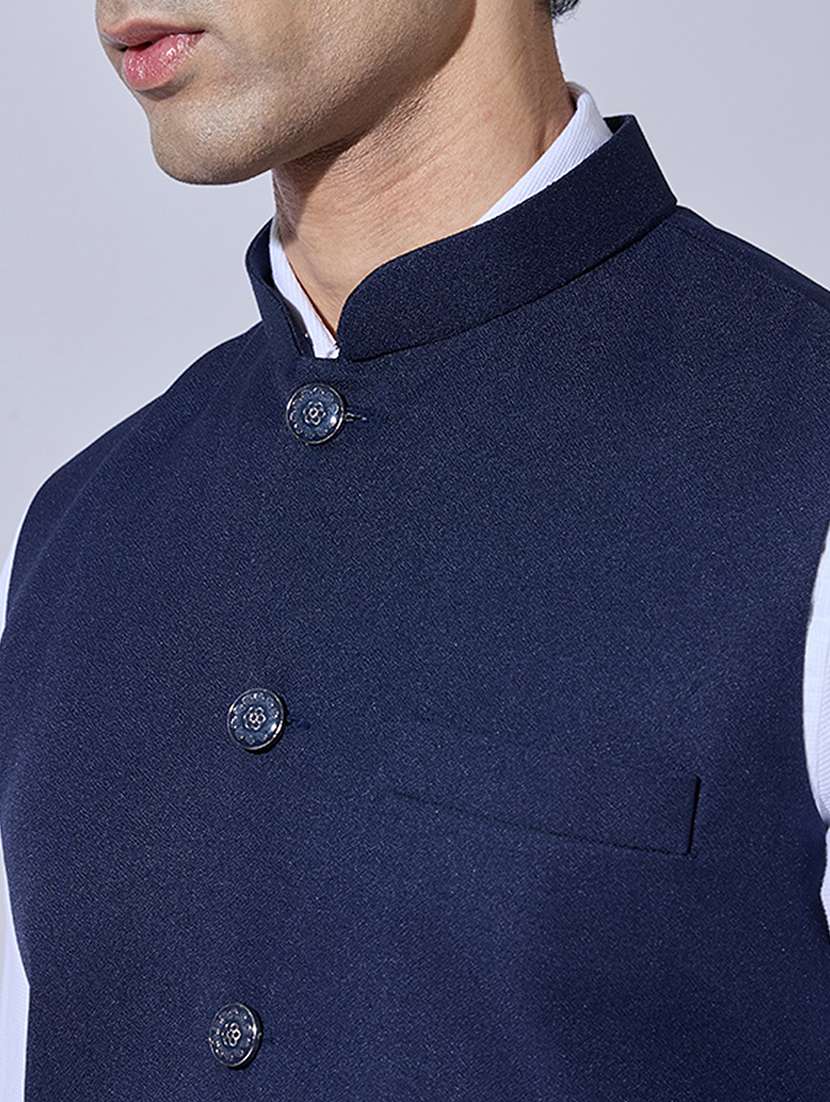 men solid mandarin neck nehru jacket - 22396255 -  Standard Image - 1