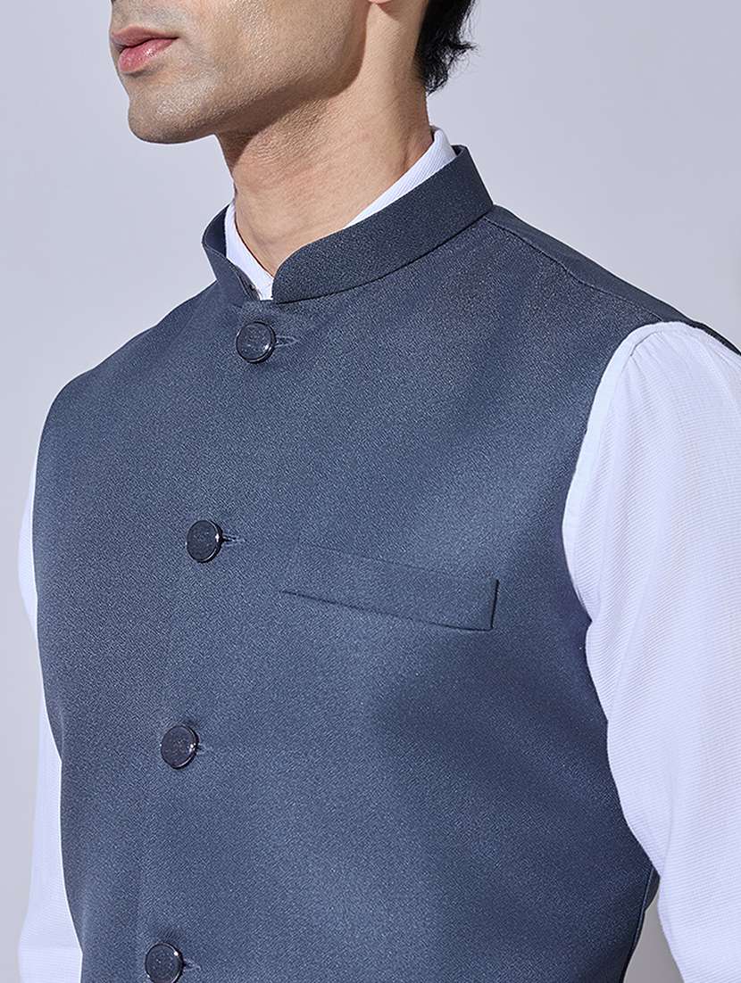 men solid mandarin neck nehru jacket - 22396256 -  Standard Image - 1