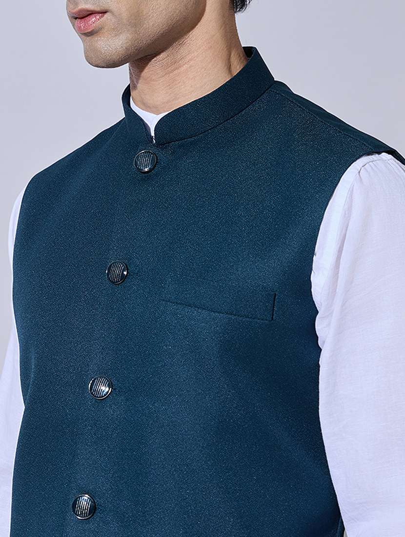 Men Solid Mandarin Neck Nehru Jacket - 22396258 -  Standard Image - 1
