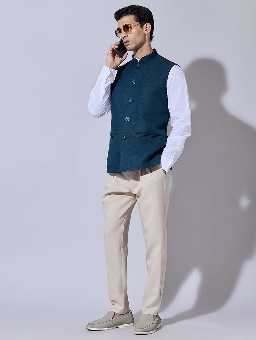 Men Solid Mandarin Neck Nehru Jacket - 22396258 -  Standard Image - 6