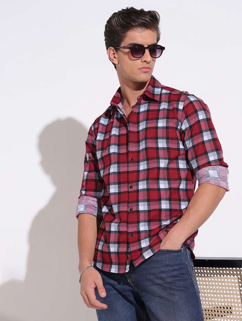 men checkered long sleeve regular fit casual shirt