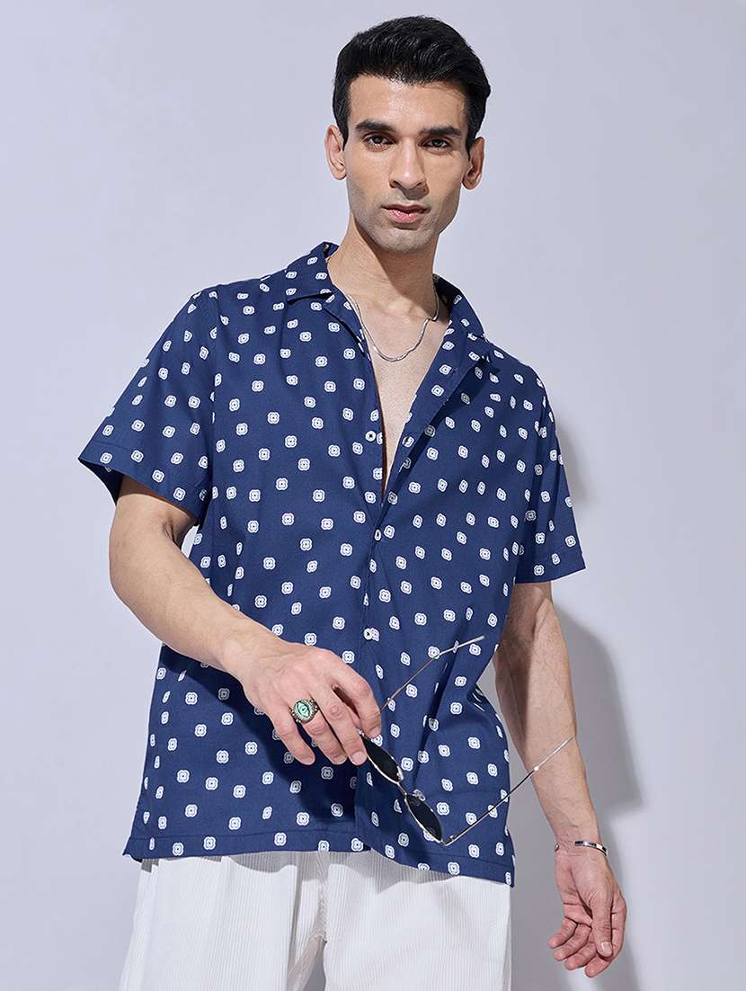 men printed short sleeve regular fit casual shirt