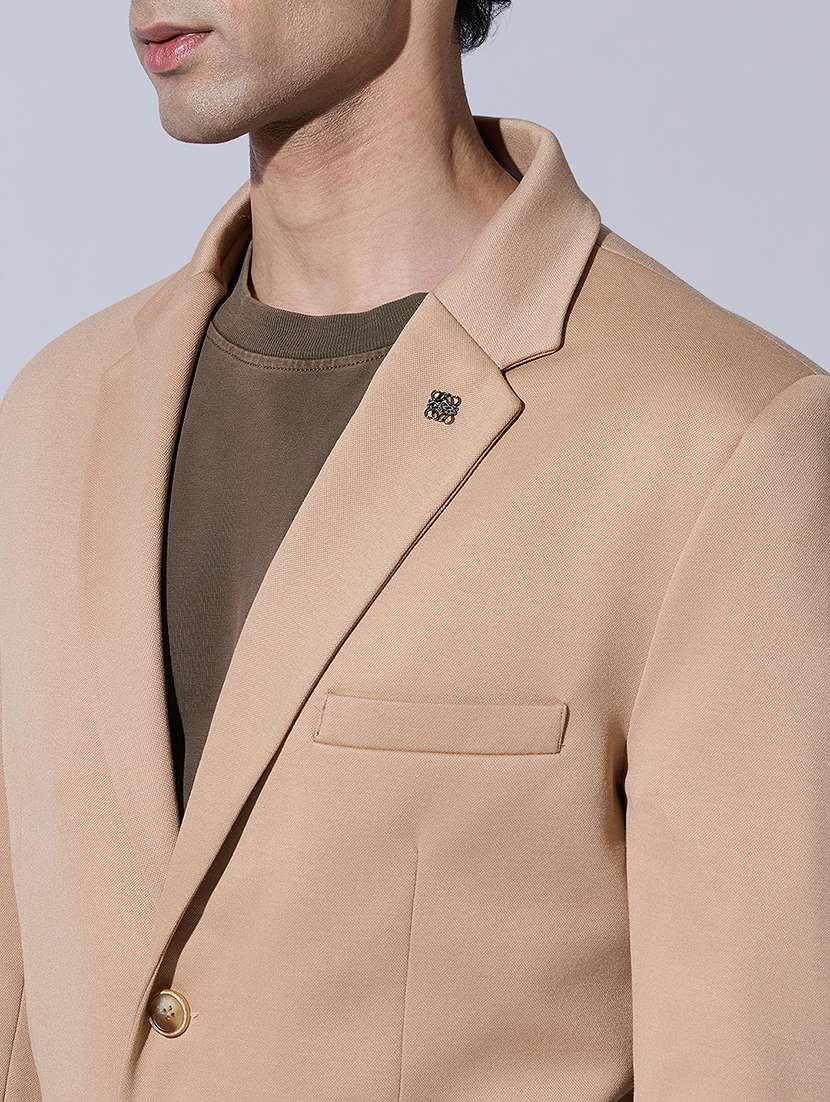 men solid lapel collar single breasted blazer - 22396293 -  Standard Image - 1