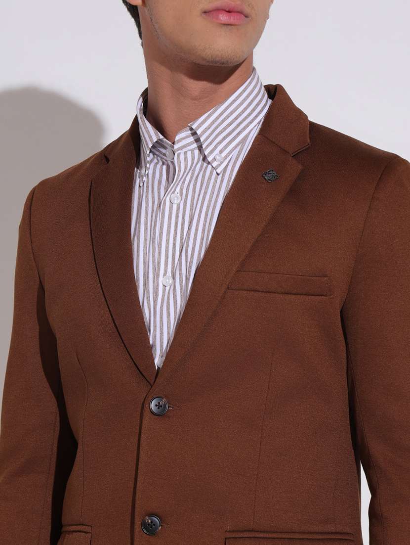 men solid lapel collar single breasted blazer - 22396294 -  Standard Image - 1