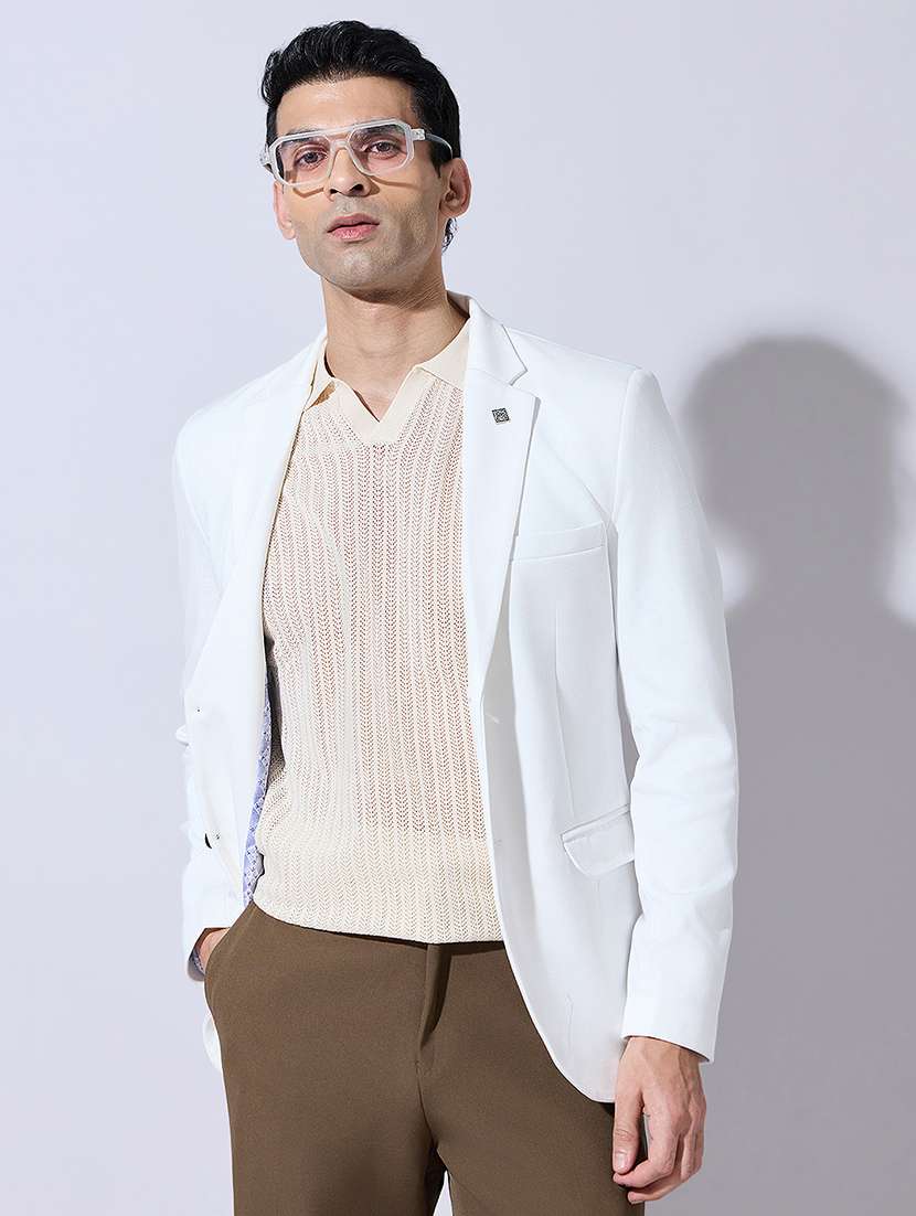 men solid lapel collar single breasted blazer
