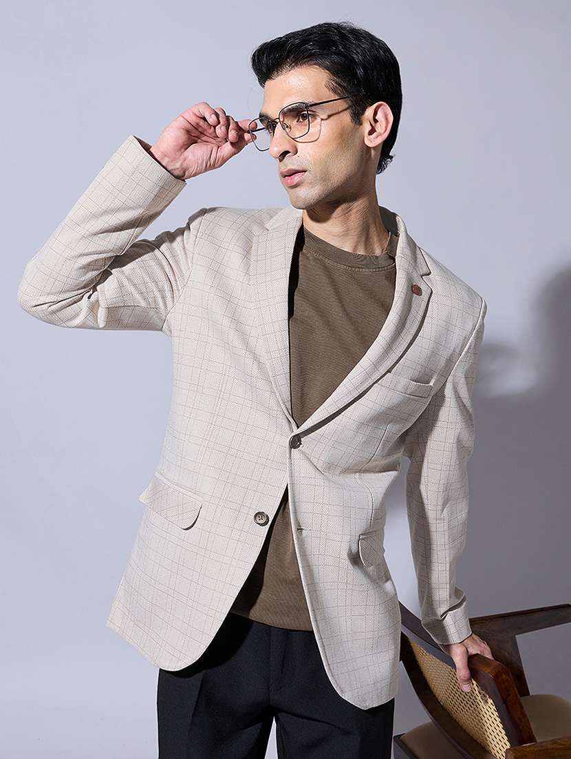 men checkered lapel collar single breasted blazer
