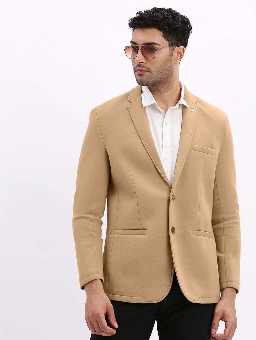 men solid lapel collar single breasted blazer