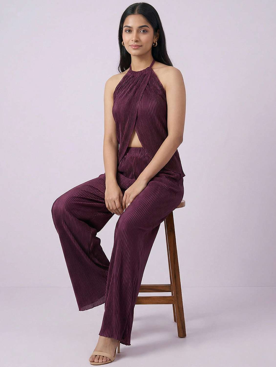 women solid top and trouser co-ord set - 22396790 -  Standard Image - 1