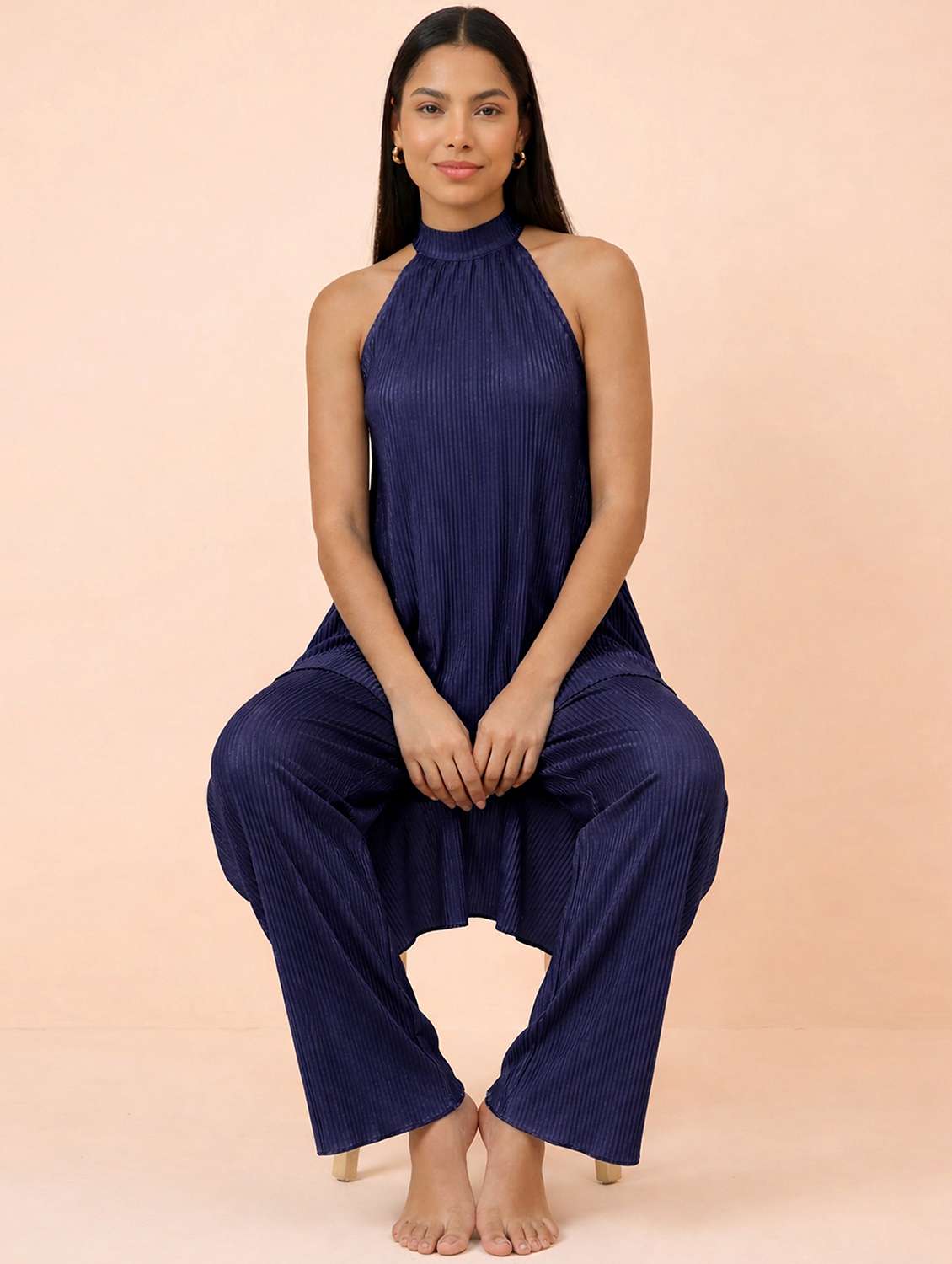 women solid top and trouser co-ord set - 22396793 -  Standard Image - 1