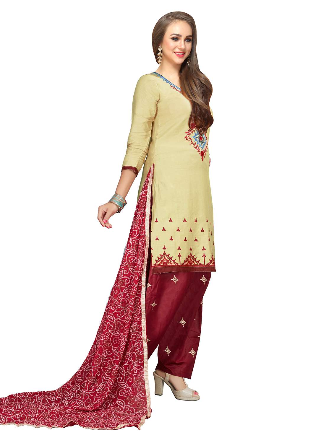 women solid with work unstitched suit set - 22396820 -  Standard Image - 1