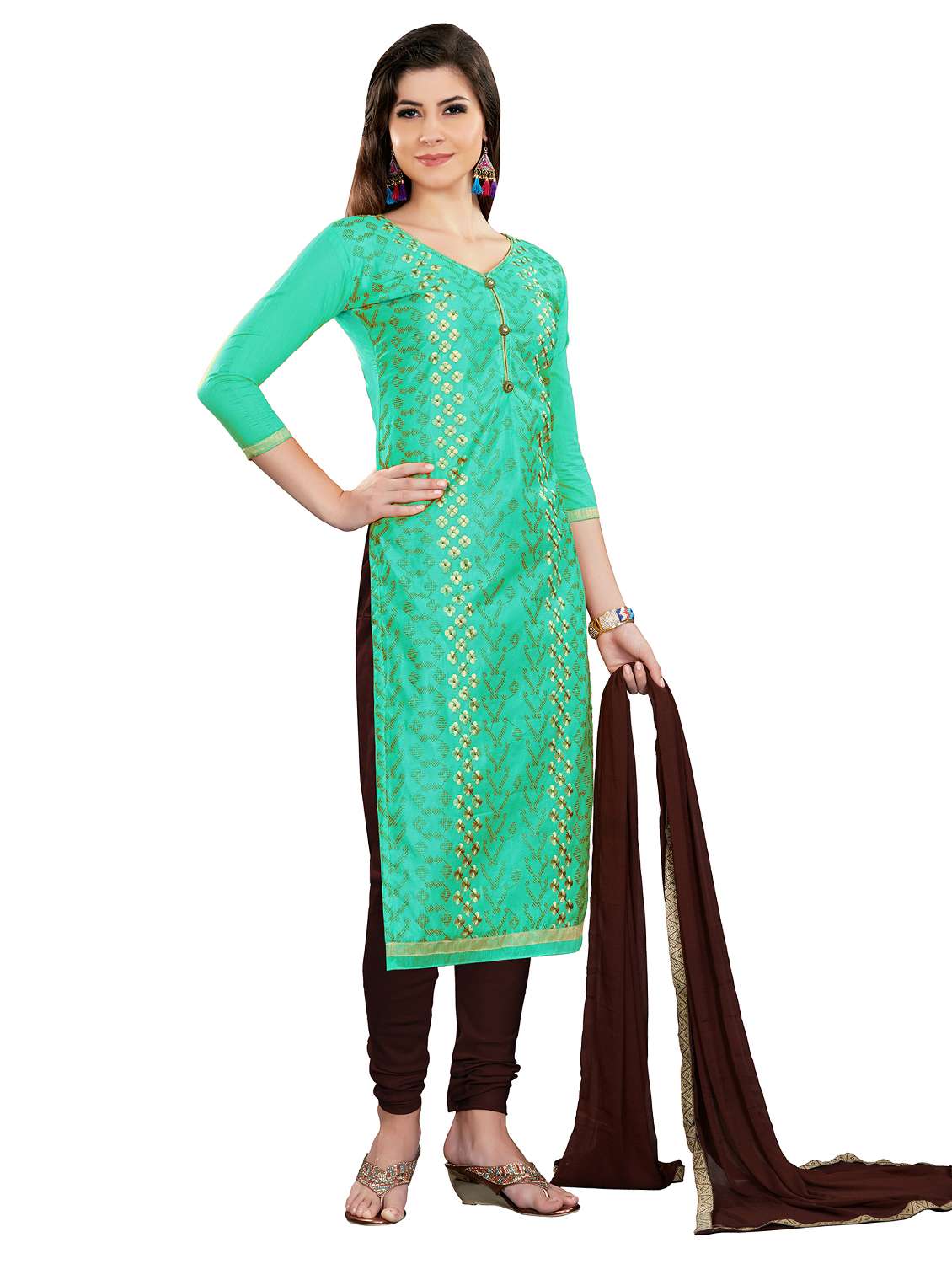 women solid with work unstitched suit set - 22396825 -  Standard Image - 1