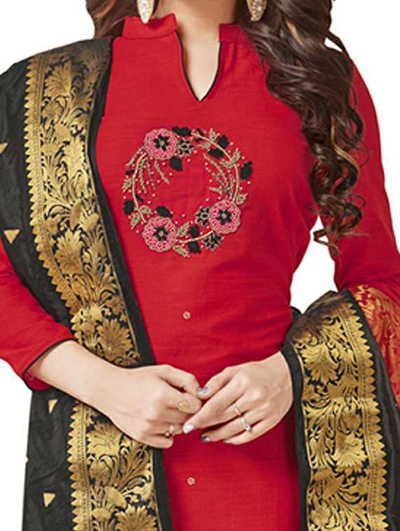 Women Solid With Work Unstitched Suit Set - 22396861 -  Standard Image - 1
