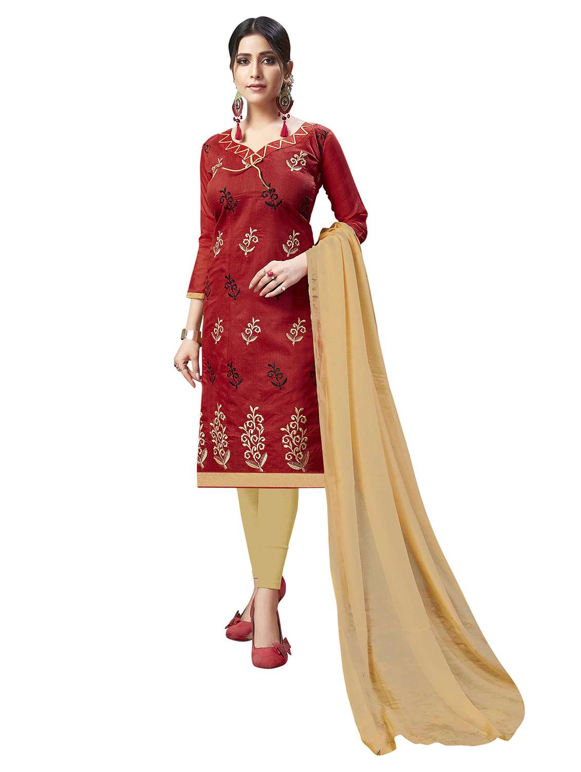 women solid with work unstitched suit set