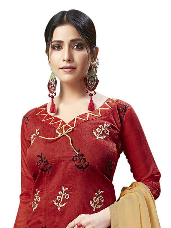 Women Solid With Work Unstitched Suit Set - 22396869 -  Standard Image - 1
