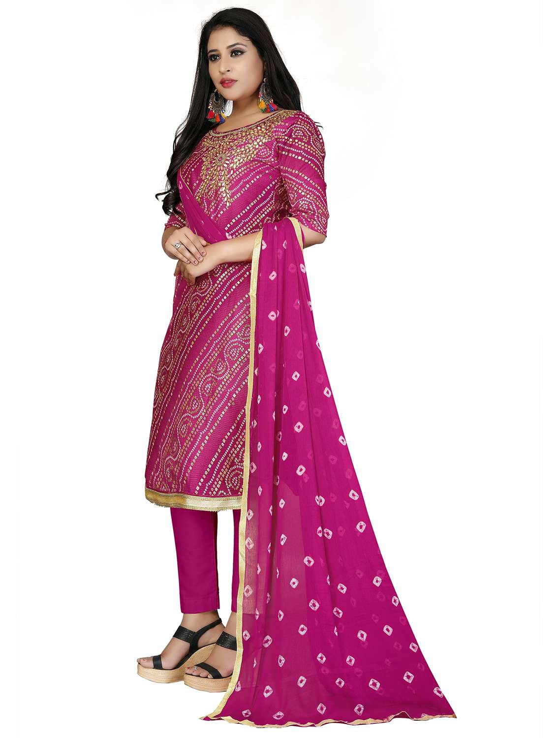 women bandhani printed unstitched suit set - 22396896 -  Standard Image - 1