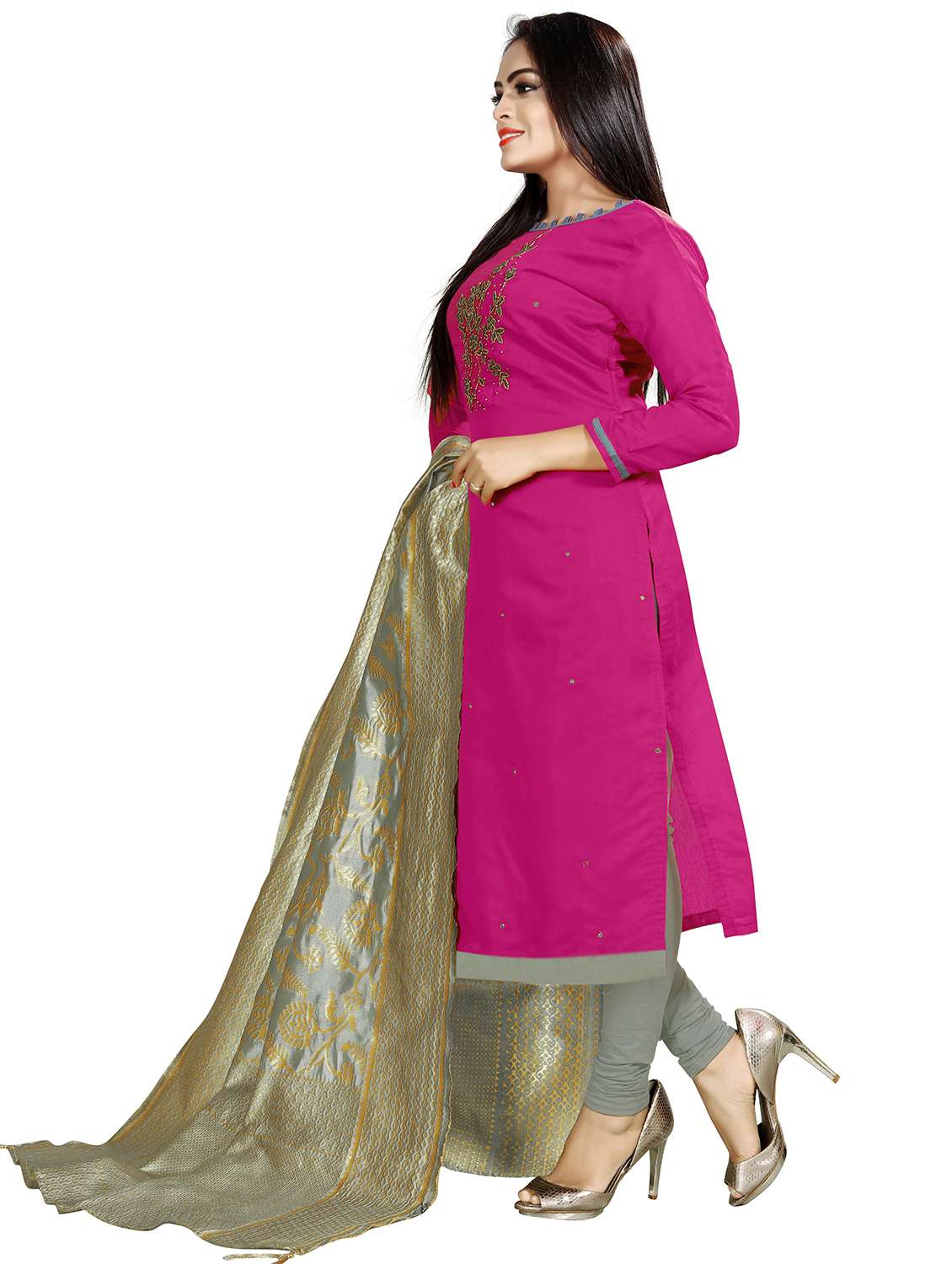 women solid with work unstitched suit set - 22396914 -  Standard Image - 1