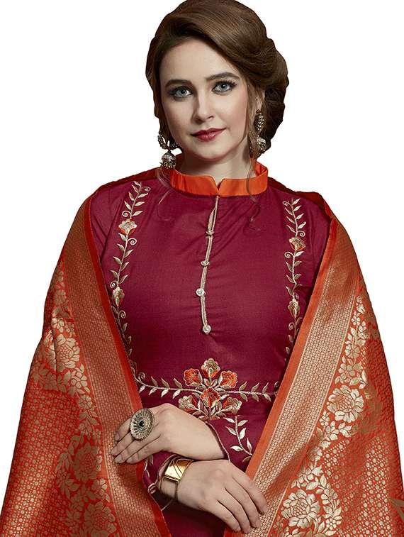 women solid with work unstitched suit set - 22396919 -  Standard Image - 1