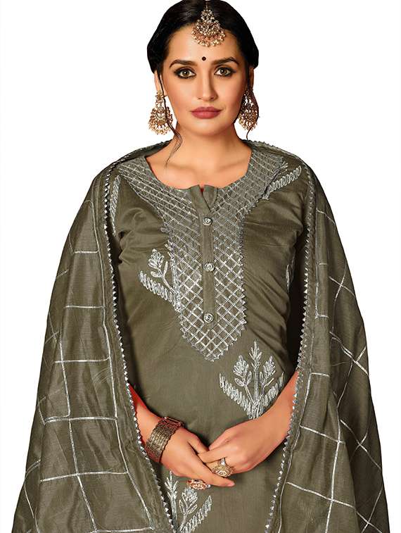 women solid with work three quarter sleeve kurta pant with dupatta set - 22396932 -  Standard Image - 1