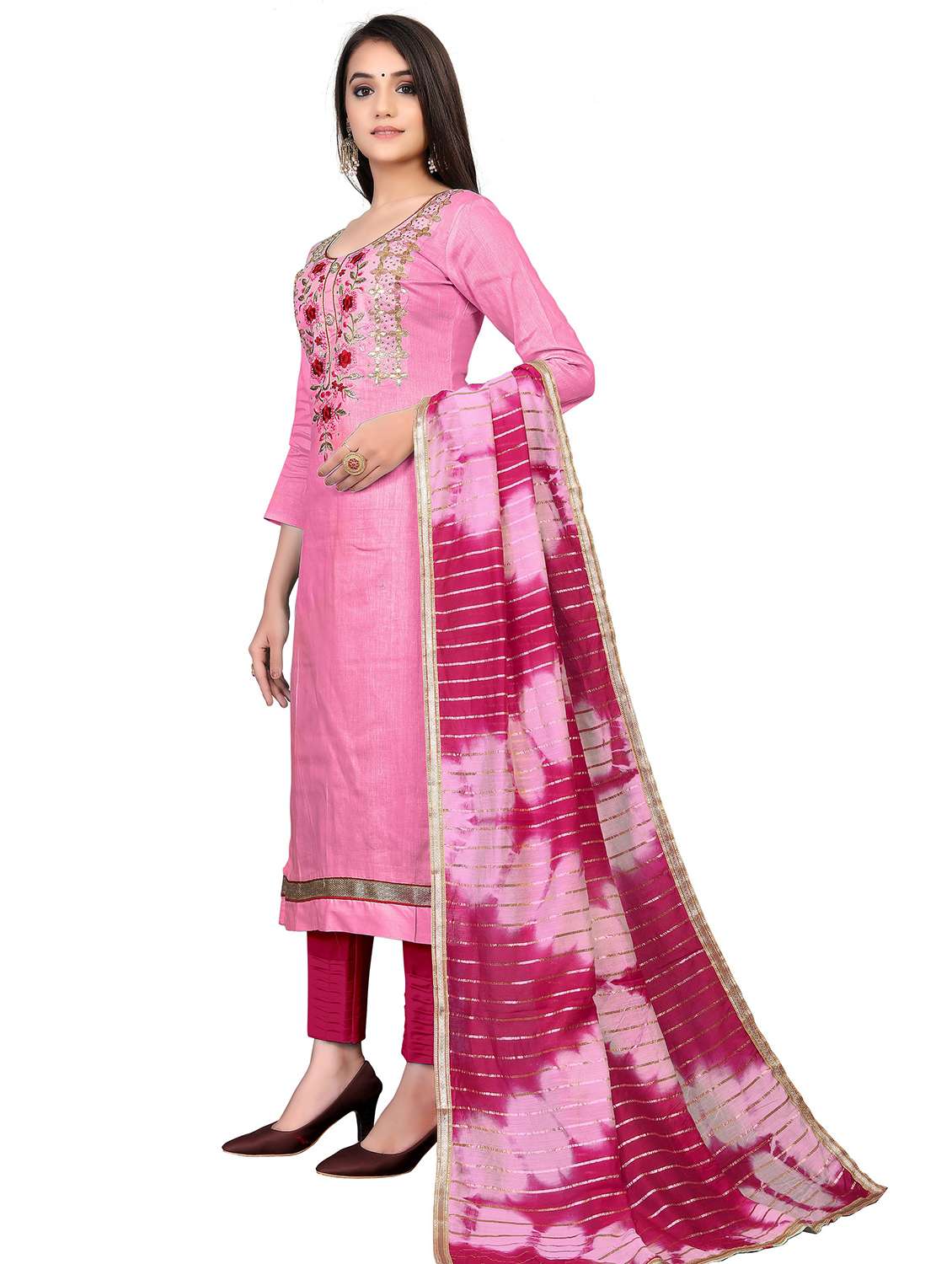 women solid with work unstitched suit set - 22397061 -  Standard Image - 1
