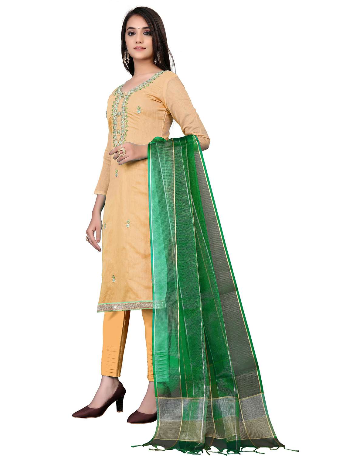 women solid with work unstitched suit set - 22397062 -  Standard Image - 1
