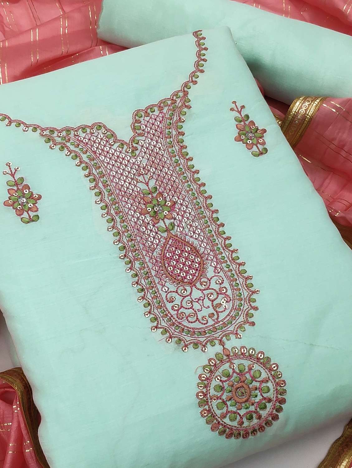 women solid with work unstitched suit set - 22397090 -  Standard Image - 1