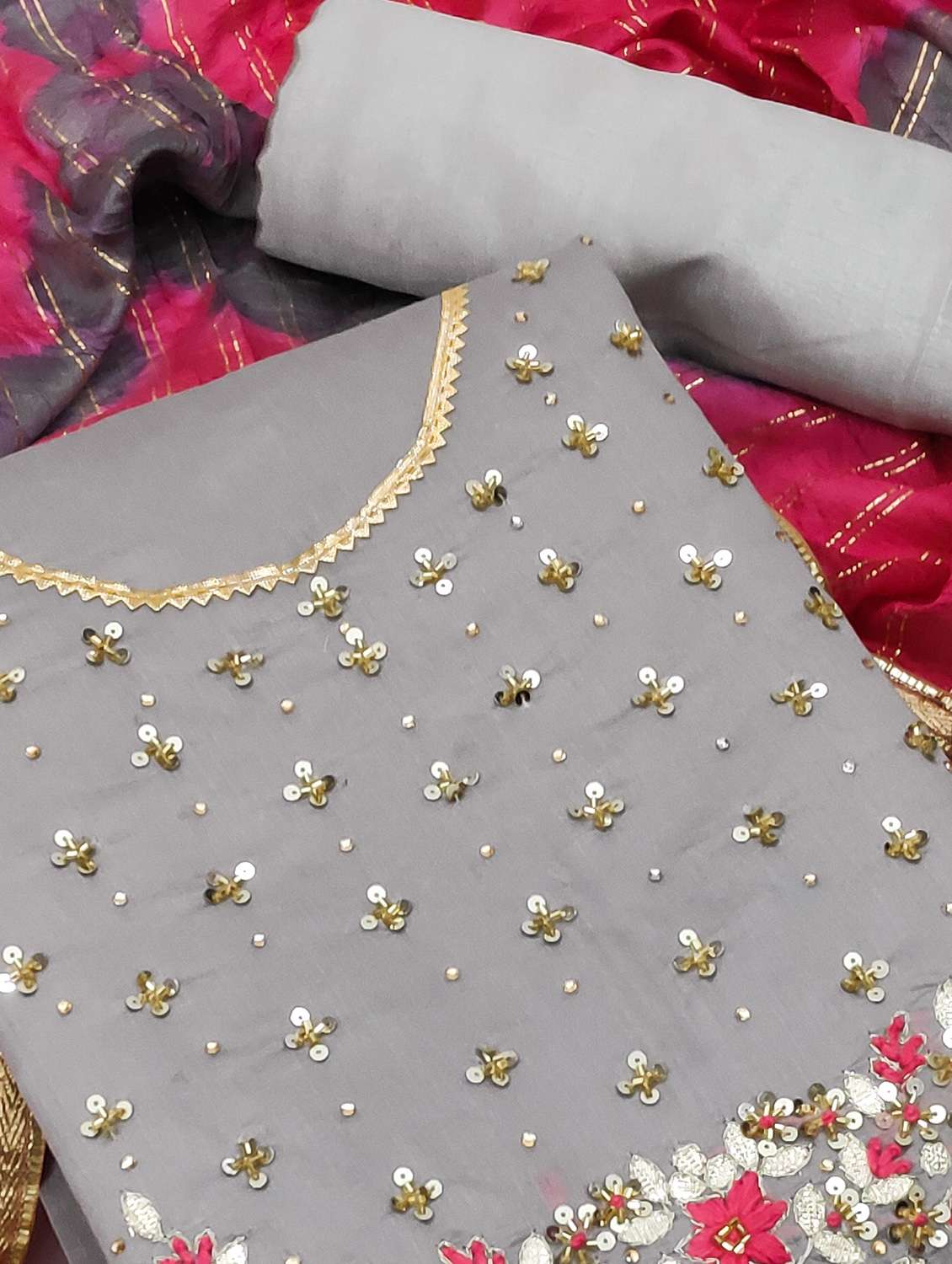 women solid with work unstitched suit set - 22397091 -  Standard Image - 1