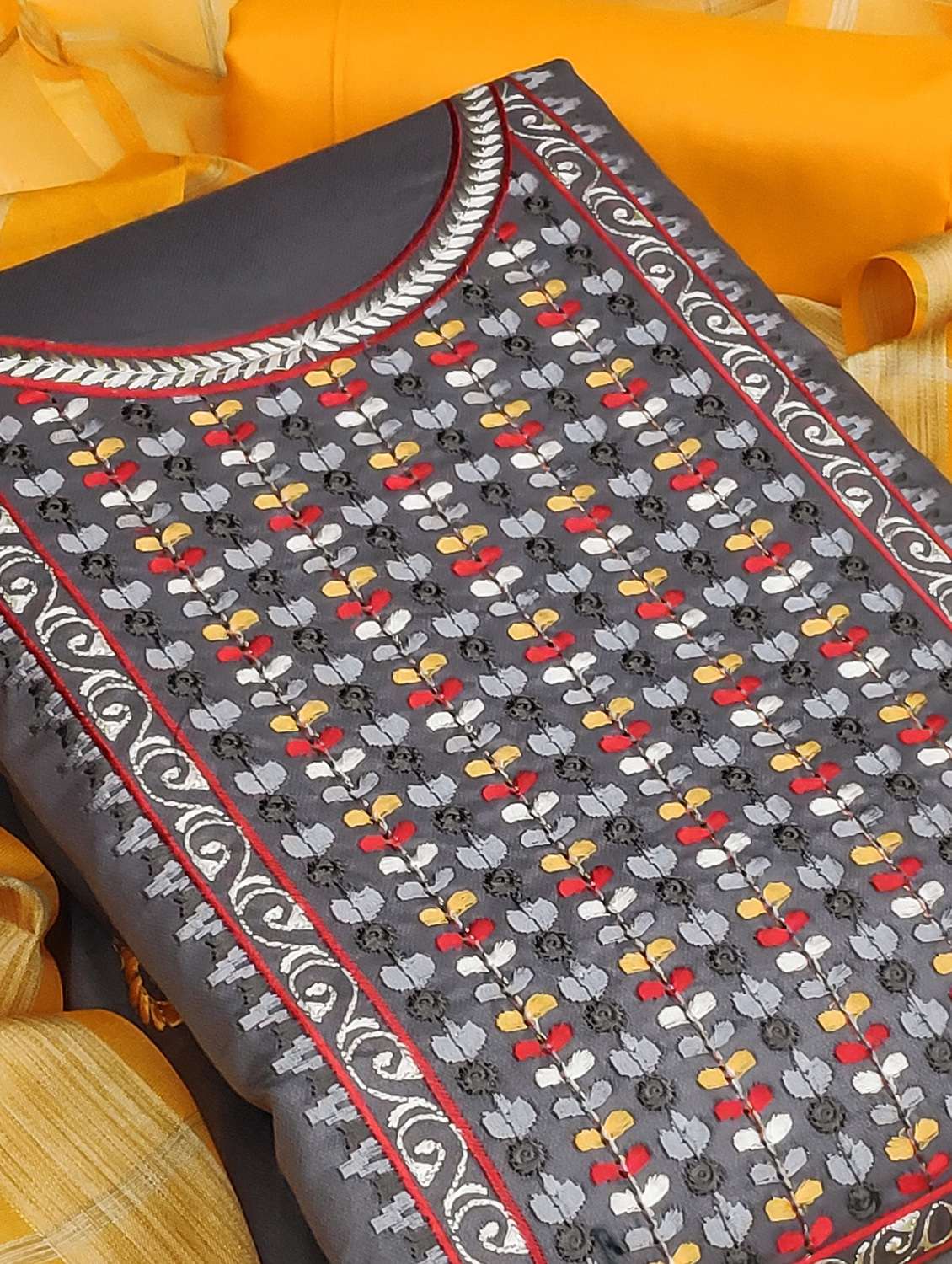 women solid with work unstitched suit set - 22397106 -  Standard Image - 1