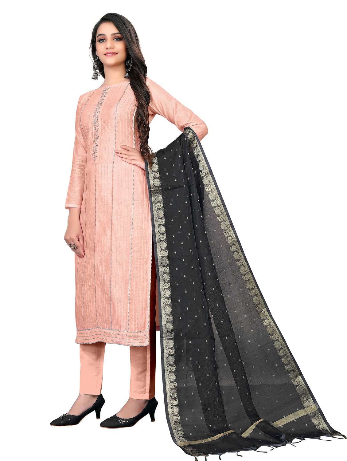 women solid with work unstitched suit set - 22397117 -  Standard Image - 1