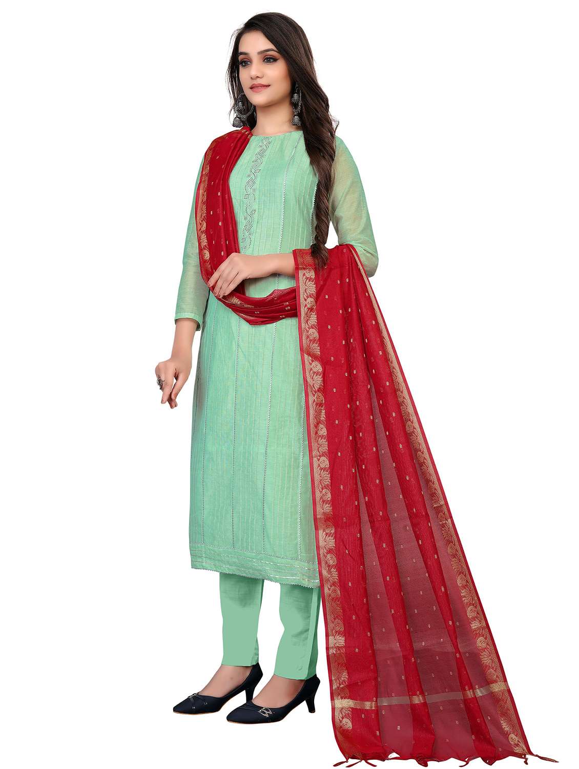 women solid with work unstitched suit set - 22397118 -  Standard Image - 1