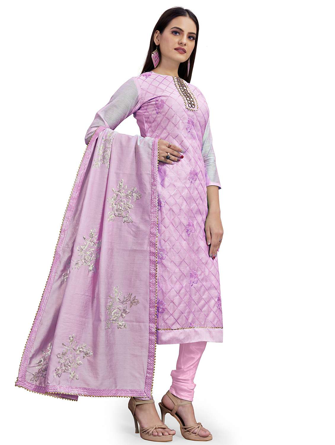 women solid with work unstitched suit set - 22397141 -  Standard Image - 4