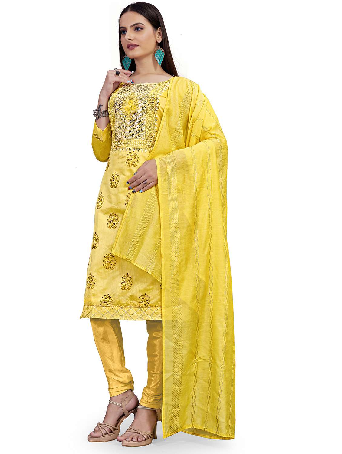 women solid with work unstitched suit set - 22397144 -  Standard Image - 4