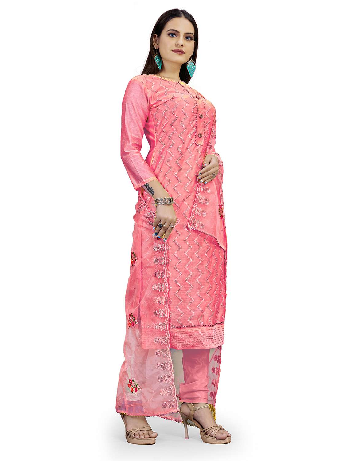 women solid with work unstitched suit set - 22397148 -  Standard Image - 4