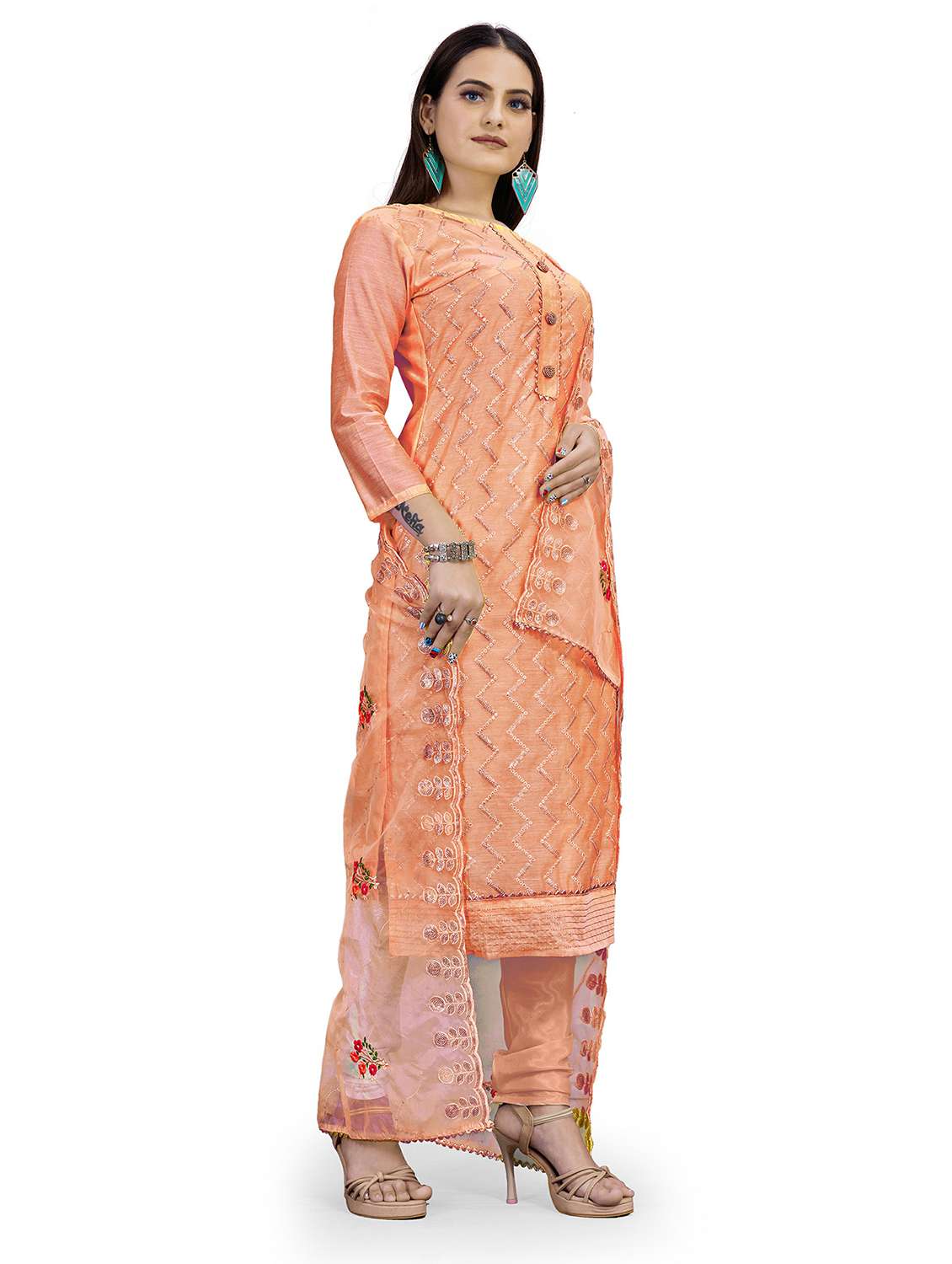 women solid with work unstitched suit set - 22397149 -  Standard Image - 4