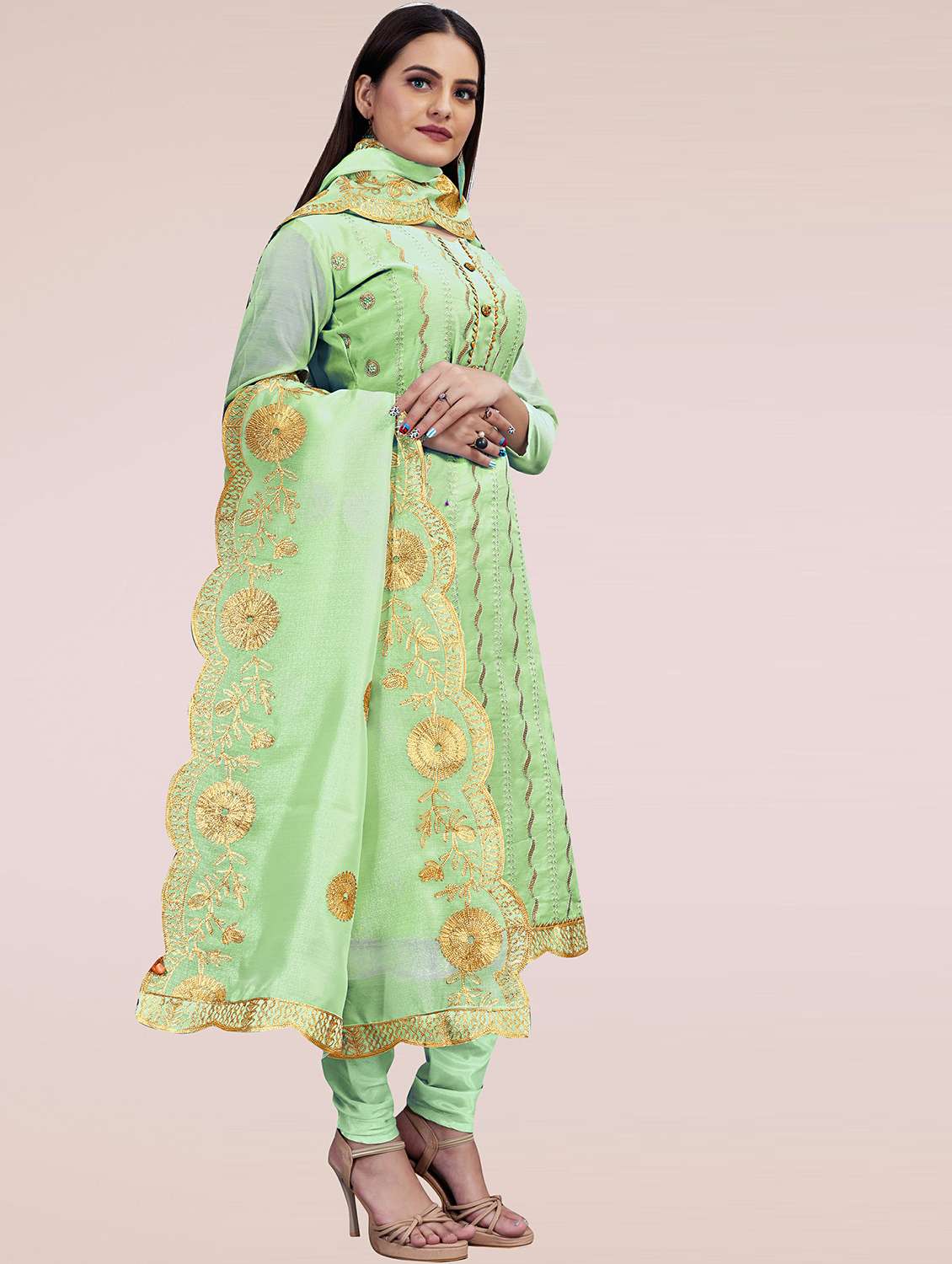 women solid with work unstitched suit set - 22397150 -  Standard Image - 4