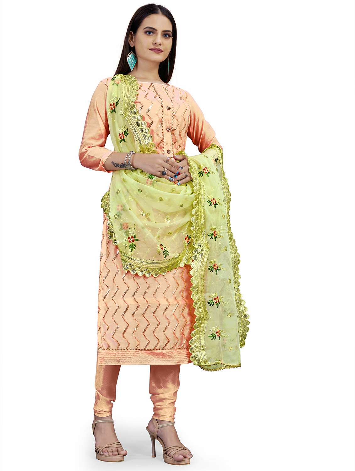women solid with work unstitched suit set - 22397151 -  Standard Image - 4