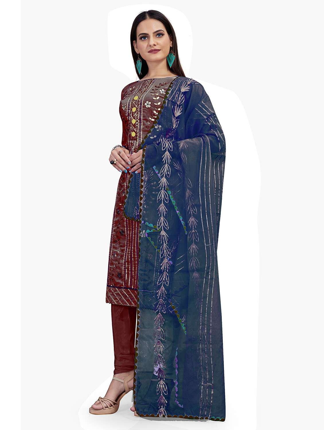 women solid with work unstitched suit set - 22397157 -  Standard Image - 4