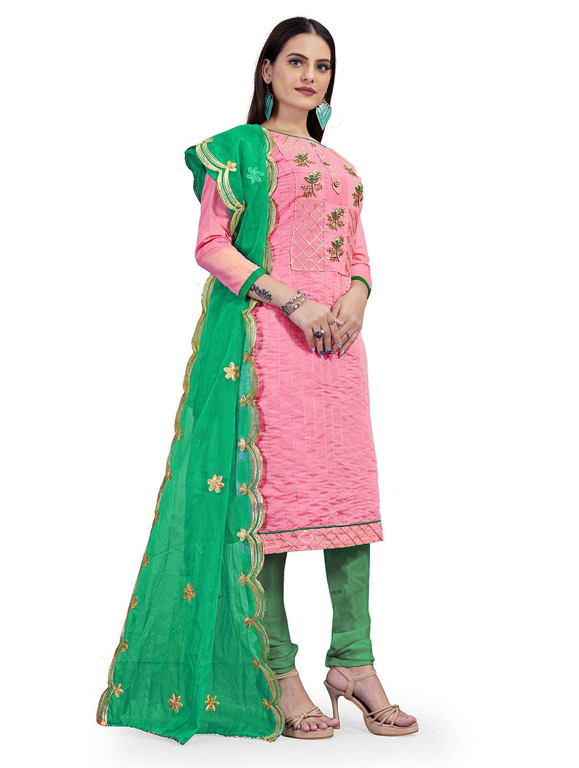 women solid with work unstitched suit set - 22397183 -  Standard Image - 4