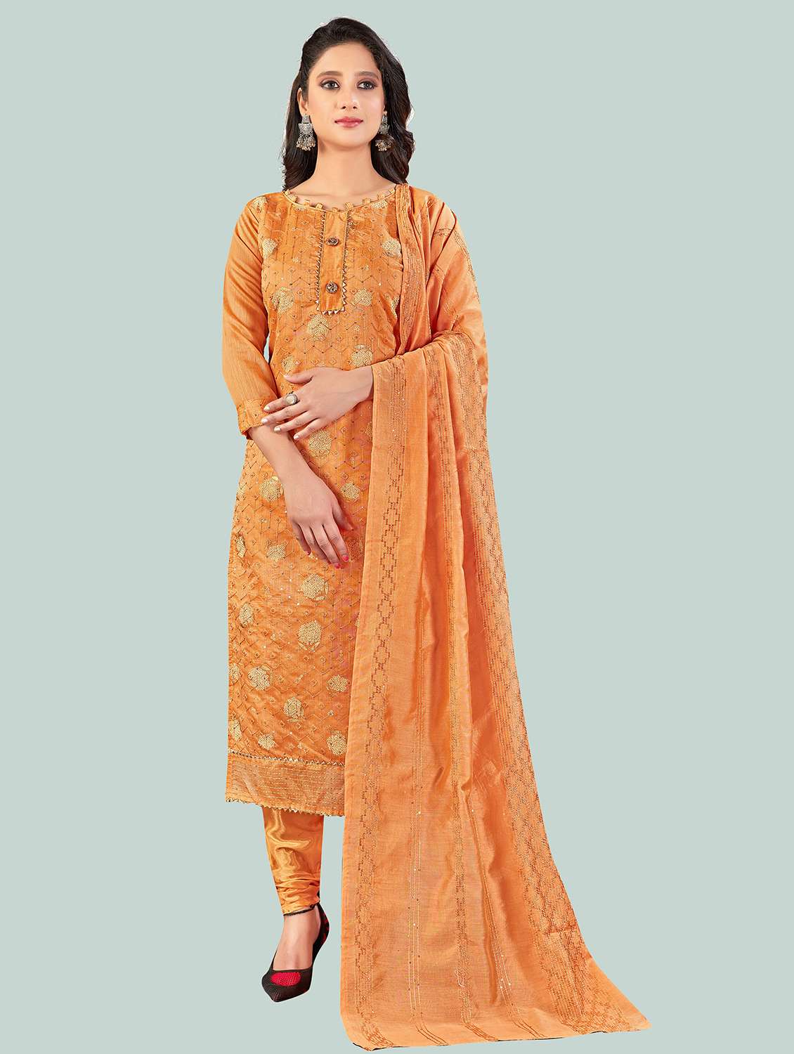 women solid with work unstitched suit set