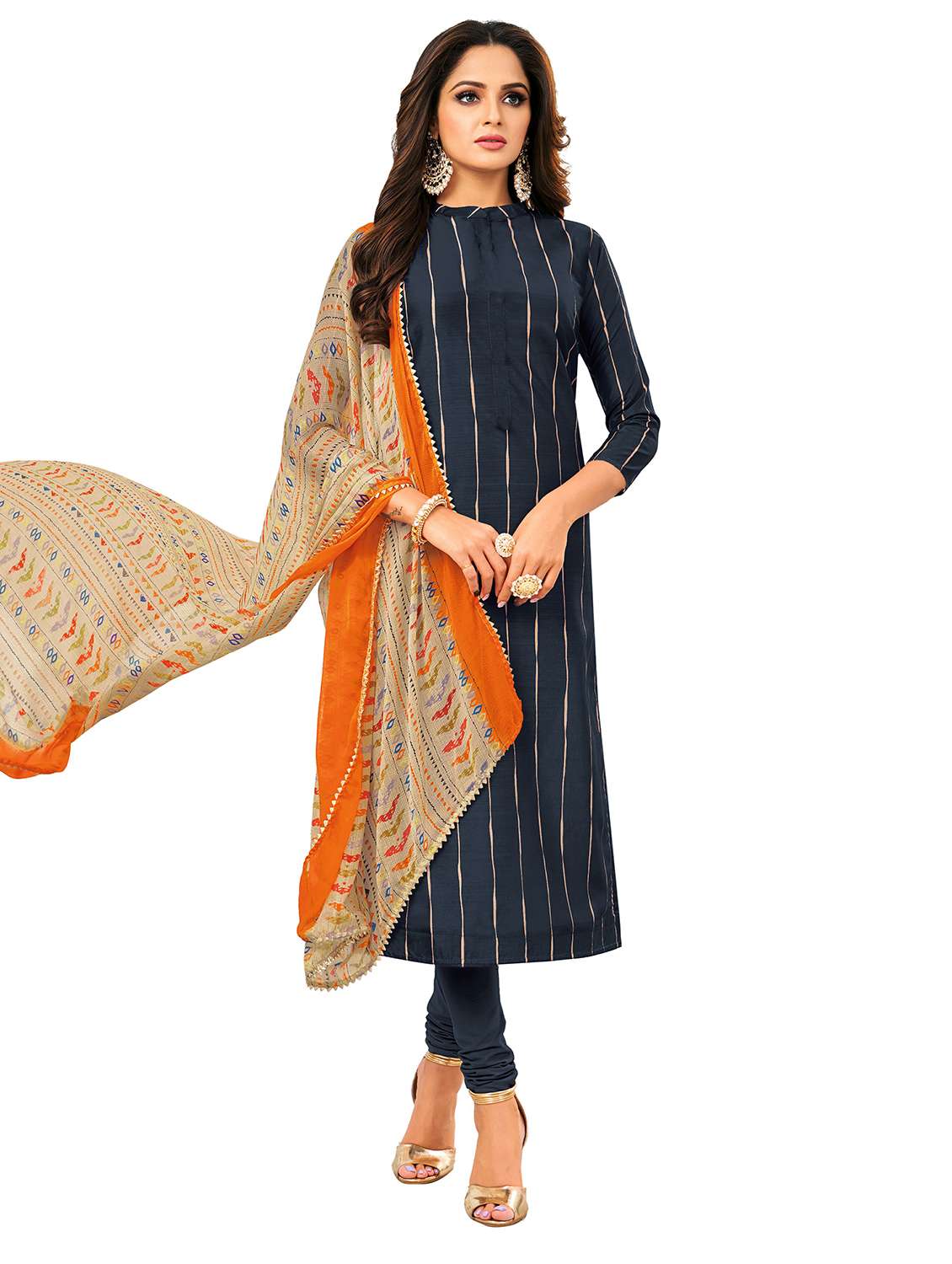 women striped unstitched suit set