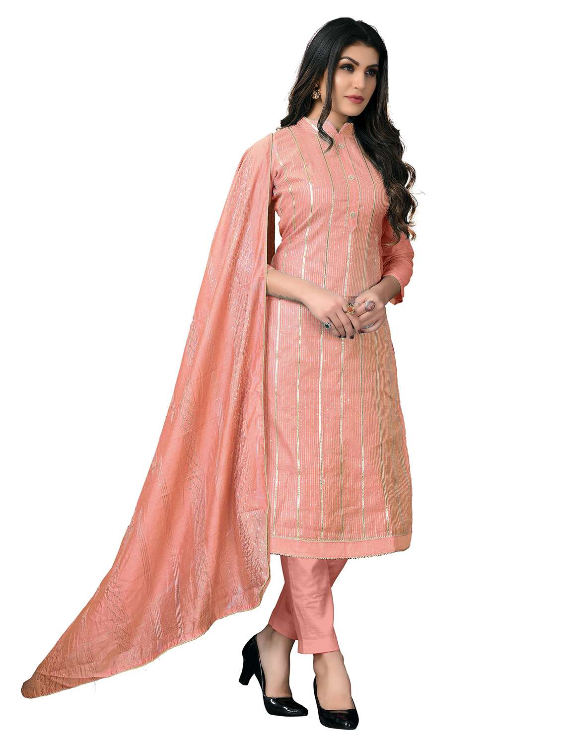 women solid with work unstitched suit set - 22397215 -  Standard Image - 1