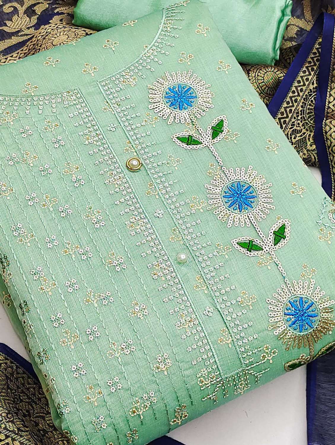 women solid with work unstitched suit set - 22397223 -  Standard Image - 1