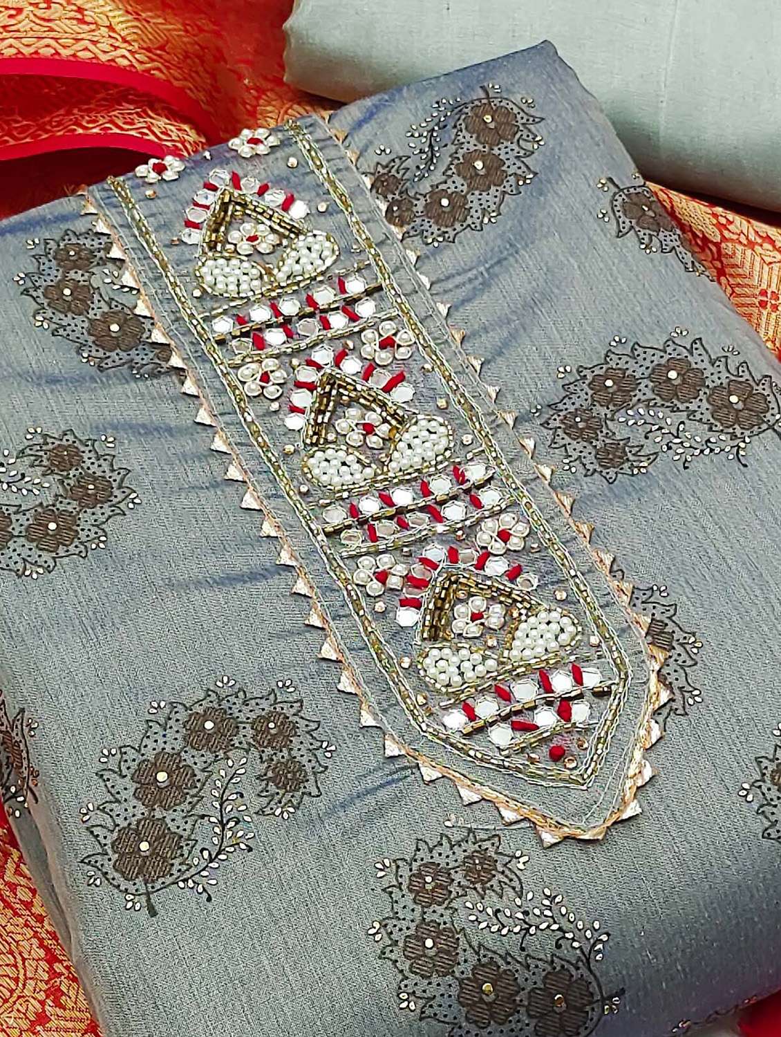 women solid with work unstitched suit set - 22397225 -  Standard Image - 1