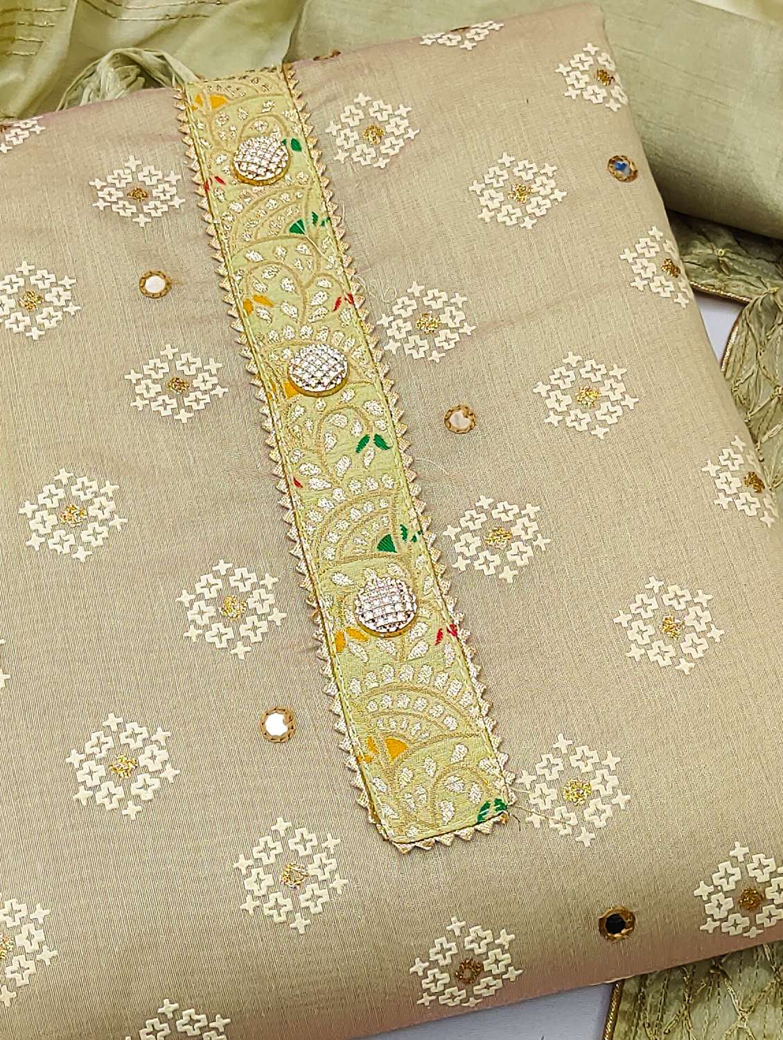 women solid with work unstitched suit set - 22397252 -  Standard Image - 1