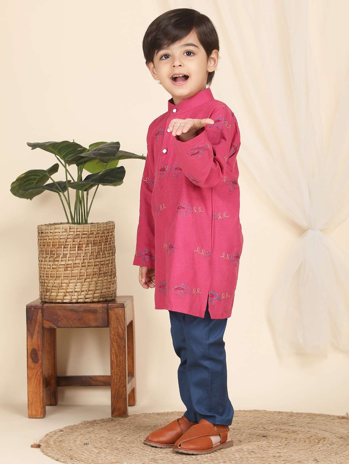 boys embroidered mandarin neck kurta pyjama set - 22397339 -  Standard Image - 1