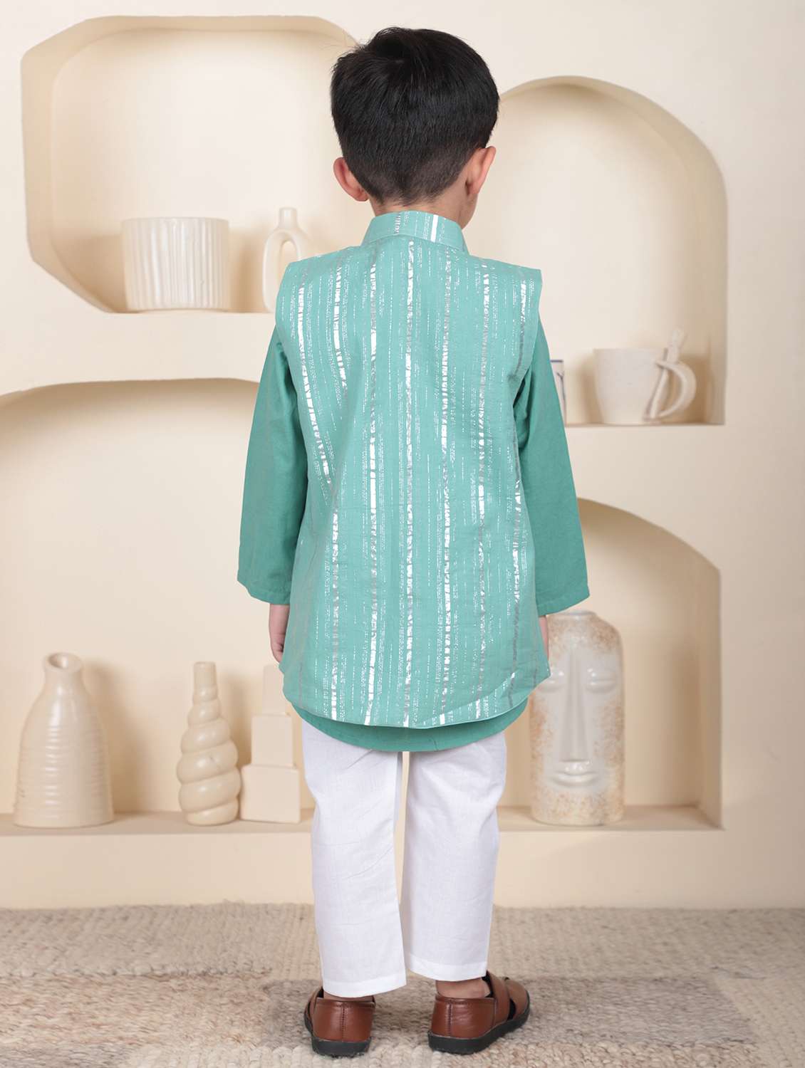 boys self designed kurta and pyjama set with jacket - 22397350 -  Standard Image - 4