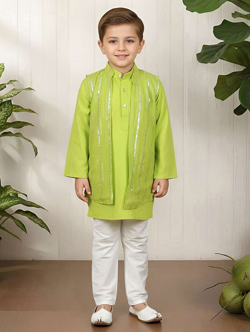 boys self designed kurta and pyjama set with jacket