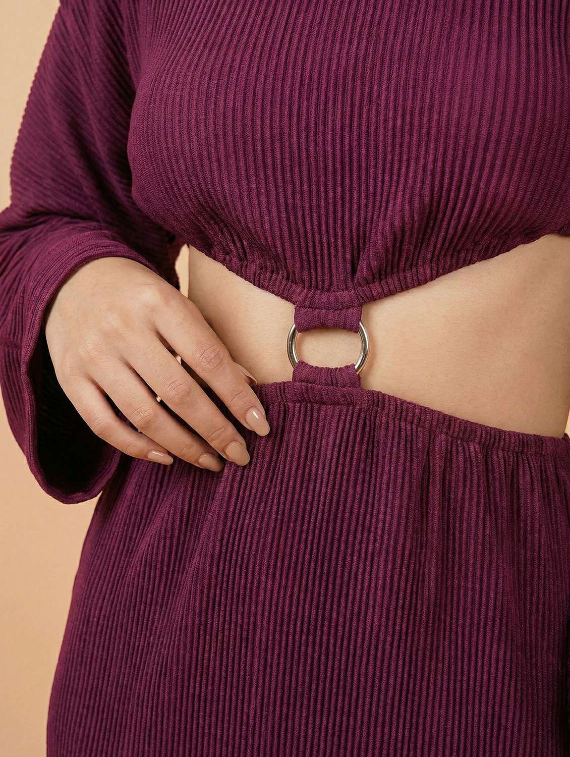 women solid long sleeve cut out sheath dress - 22397373 -  Standard Image - 1